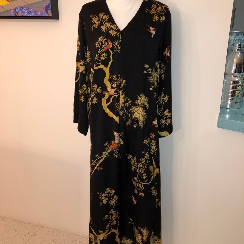 Natori black and gold floral bird kaftan-large